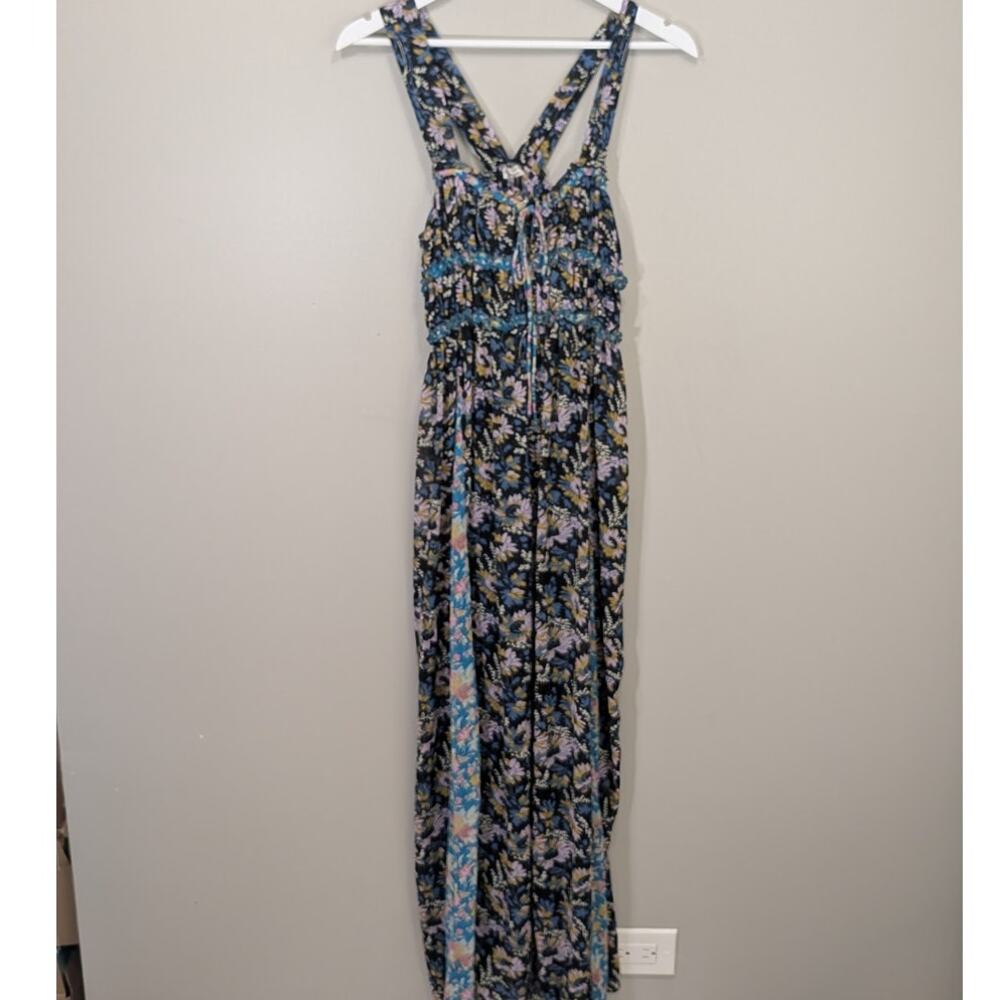 Free People Floral Midi Dress in Navy, Blue, Lavender